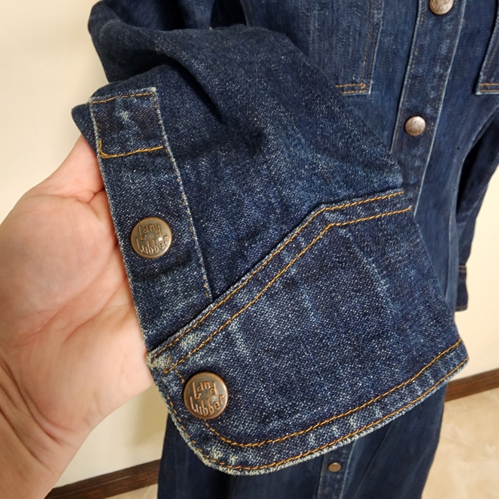70's Vintage Landlubber Denim Duster Snap Button Dress Sz7 USA Western Boho Chic - Picture 4 of 15